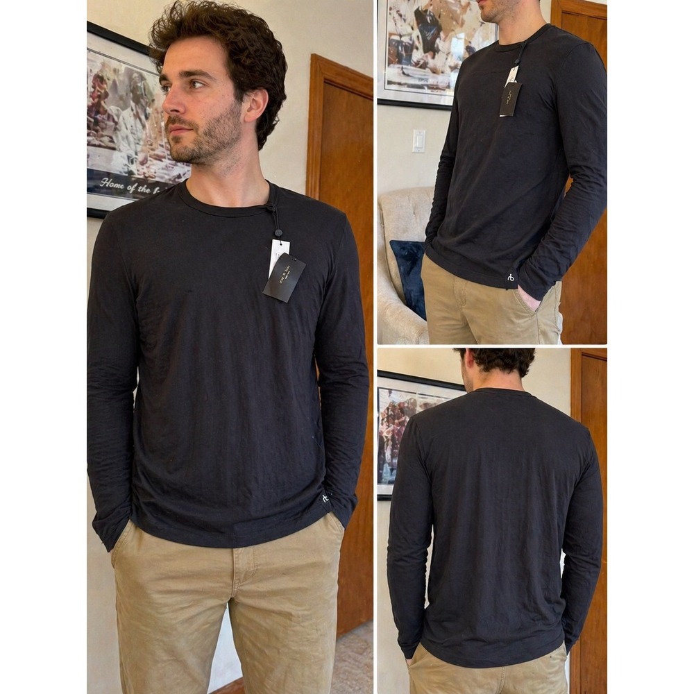 Rag & Bone NWT Organic Cotton Long Sleeve Tee Black Crewneck L/G Made in Peru